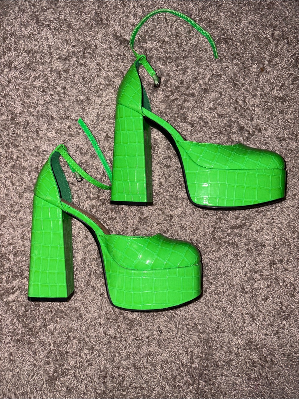 Women's Neon Green Platform Block Heel Sandals